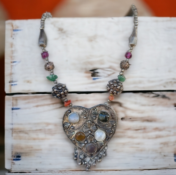 Antique tibetan silver agate necklace - Picture 10 of 13